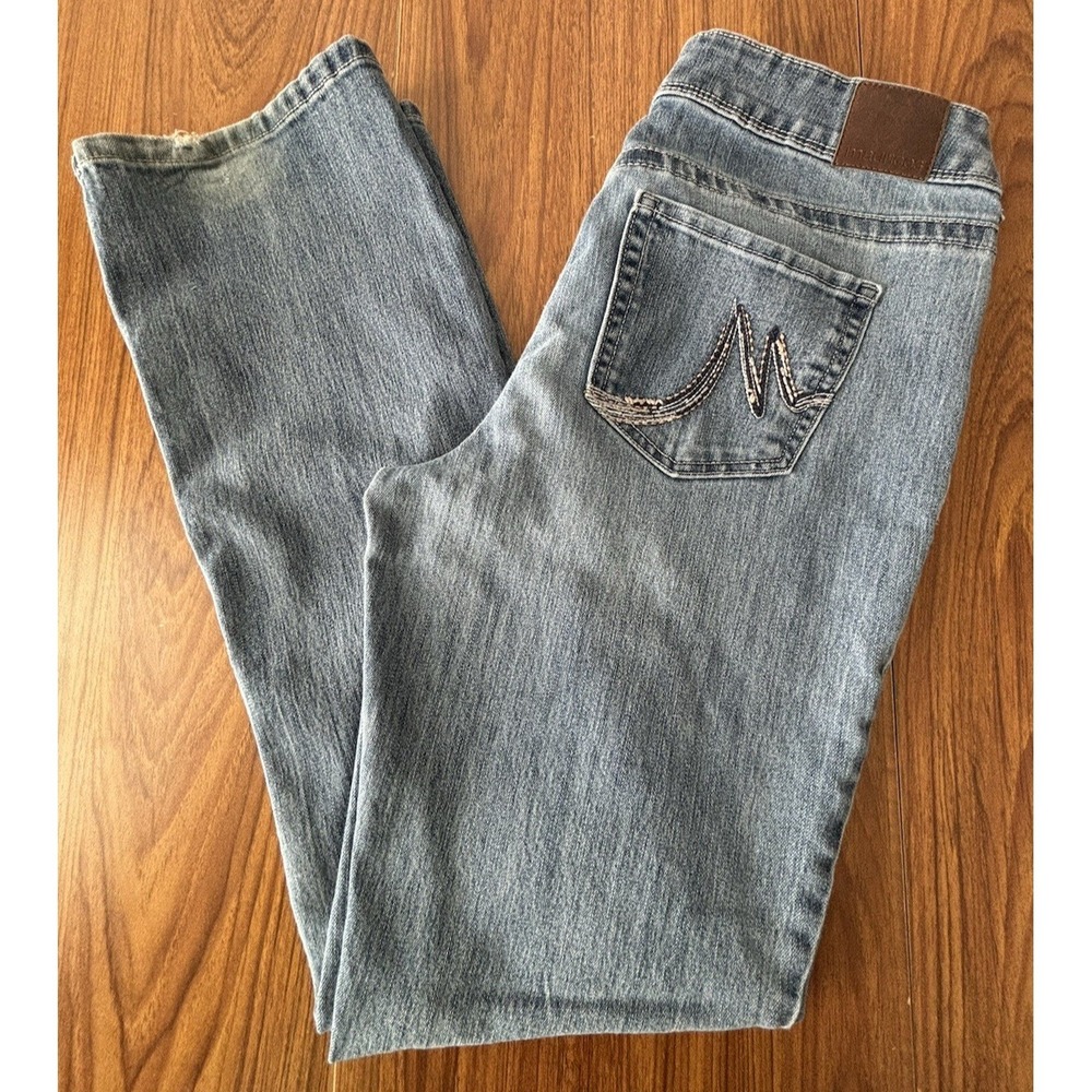 Maurices Womens Jeans Sz 10 Blue Bootcut Stretch Denim Embellished Pocket Y2K‎